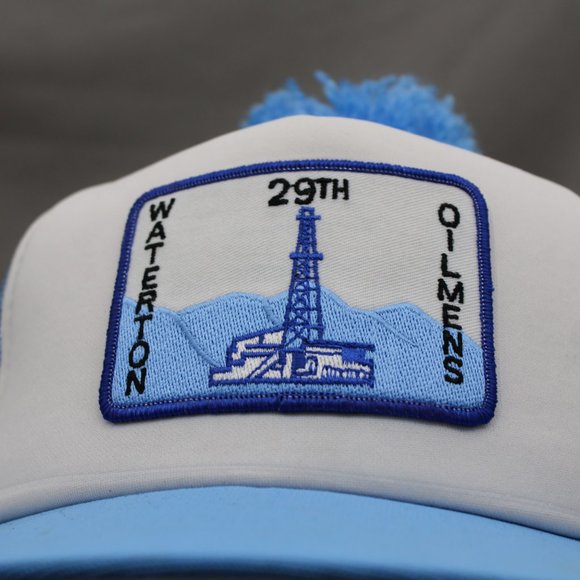 Vintage Patched Trucker Hat - Waterton Oilmens Pom Pom Top - Adult Snapback - Picture 2 of 8